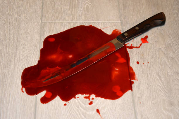istock Pool of blood with knife 1213296261