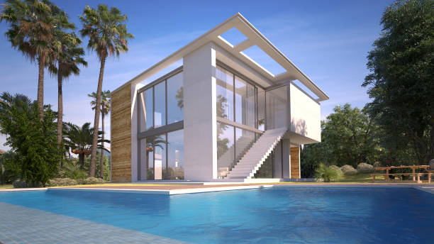 istock contemporary home, exotic garden and pool 1213296983