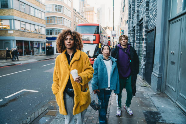 Hip friends walking in the city