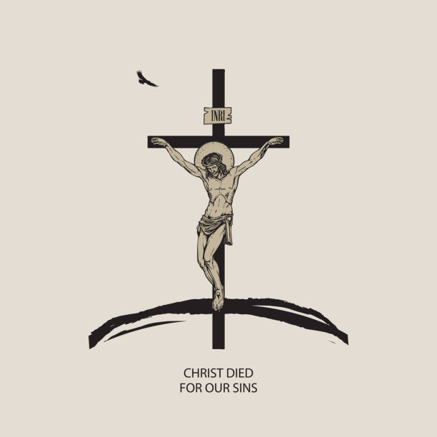 ilustrações de stock, clip art, desenhos animados e ícones de religious banner with crucifix of jesus christ - redemption center