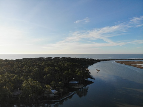 Kiawah River on Kiawah Island, South Carolina from a drone
