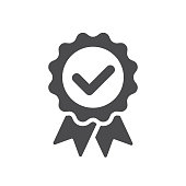 istock Quality icon, certified check mark ribbon label. Vector premium product certified or best choice recommended award and warranty approved certificate stamp 1213306848