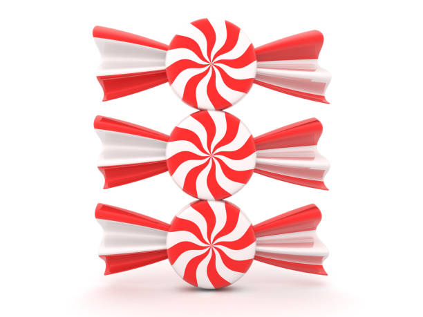 istock 3D Rendering of three red and white candy bonbons 1213307205
