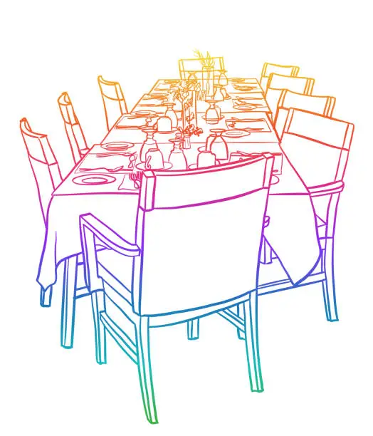 Vector illustration of Restaurant Table For Group Rainbow