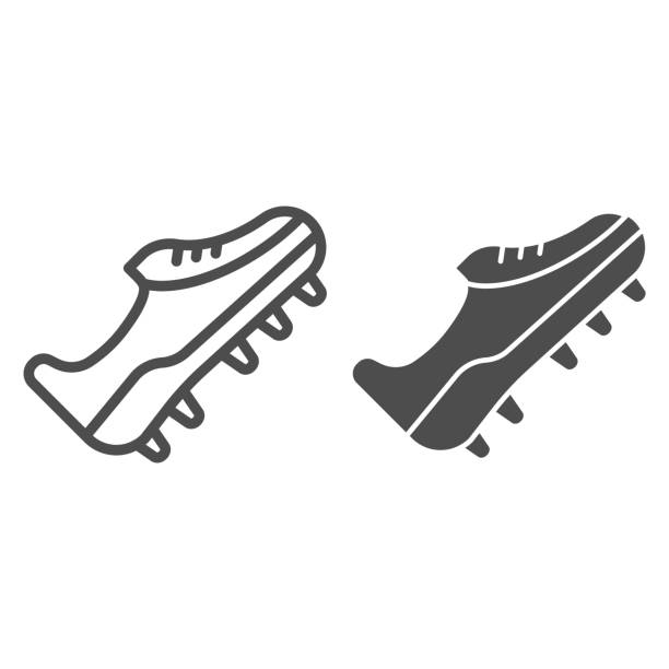 ilustraciones, imágenes clip art, dibujos animados e iconos de stock de línea de zapatos e icono sólido. botas de fútbol o entrenadores, símbolo de tacos de fútbol americano, pictograma estilo contorno sobre fondo blanco. signo deportivo para concepto móvil y diseño web. gráficos vectoriales. - football outline lace vector