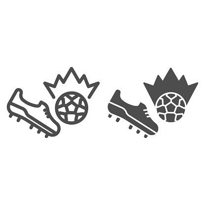 Shoe kick the ball line and solid icon. Kicking off soccer-ball symbol, outline style pictogram on white background. Sport sign for mobile concept and web design. Vector graphics