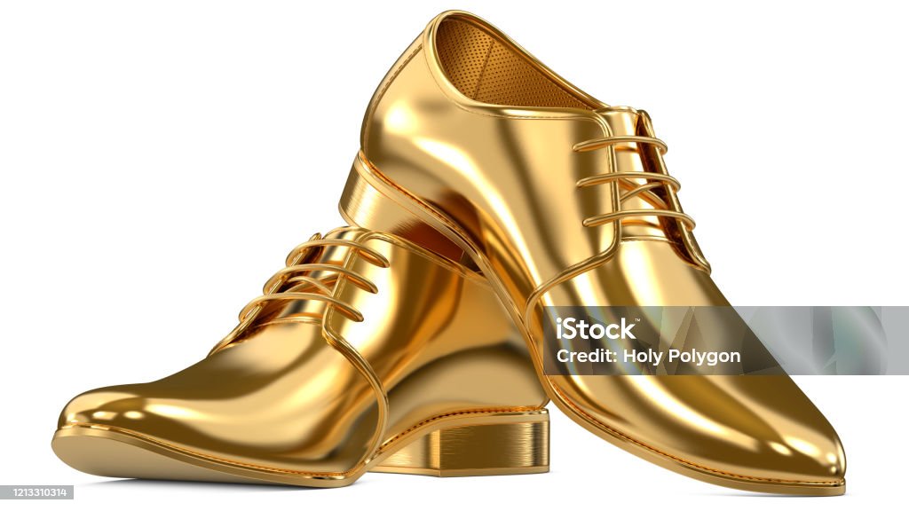 melodía Despertar elegante Zapatos Dorados Como Un Concepto De Zapatos Caros De Lujo De Alta Calidad  Ilustración De Representación En 3d De Un Par De Zapatos De Hombre Dorados  De Moda Aislados Sobre Fondo Blanco