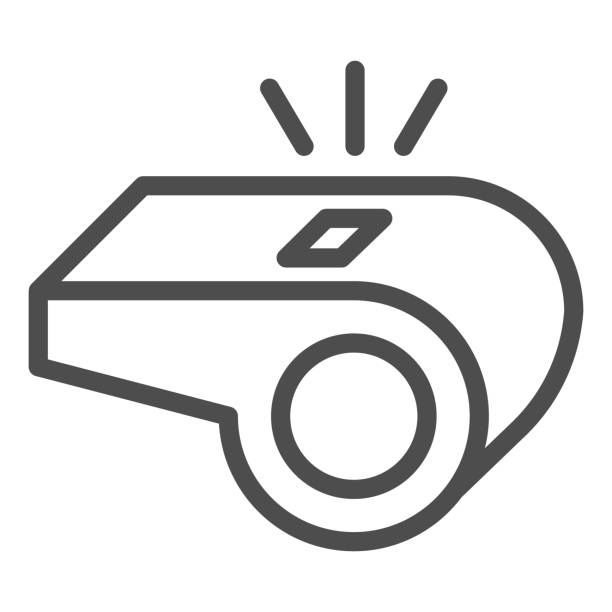 Whistle line icon. Soccer or football referee coach alert symbol, outline style pictogram on white background. Sport sign for mobile concept and web design. Vector graphics. Whistle line icon. Soccer or football referee coach alert symbol, outline style pictogram on white background. Sport sign for mobile concept and web design. Vector graphics loud whistle sound stock illustrations