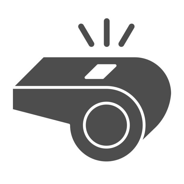 Whistle solid icon. Soccer or football referee coach alert symbol, glyph style pictogram on white background. Sport sign for mobile concept and web design. Vector graphics. Whistle solid icon. Soccer or football referee coach alert symbol, glyph style pictogram on white background. Sport sign for mobile concept and web design. Vector graphics loud whistle sound stock illustrations