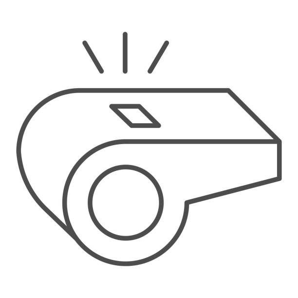 Whistle thin line icon. Soccer or football referee coach alert symbol, outline style pictogram on white background. Sport sign for mobile concept and web design. Vector graphics. Whistle thin line icon. Soccer or football referee coach alert symbol, outline style pictogram on white background. Sport sign for mobile concept and web design. Vector graphics loud whistle sound stock illustrations
