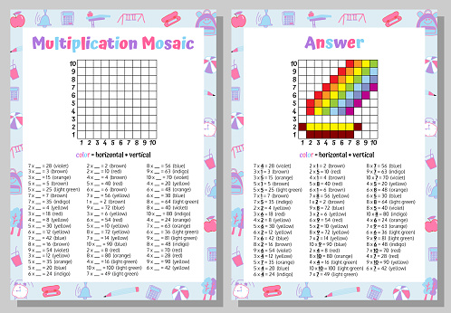 Multcolshon Math Multiplication Mosaic Math Puzzle Worksheet Educational Game Coloring ...