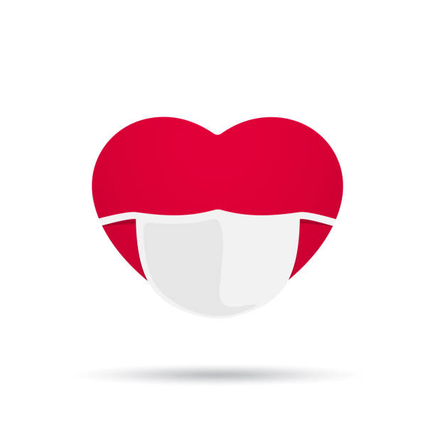 紅色心臟與醫用面罩向量插圖隔離在白色背景 - 守護 圖片 幅插畫檔、美工圖案、卡通及圖標