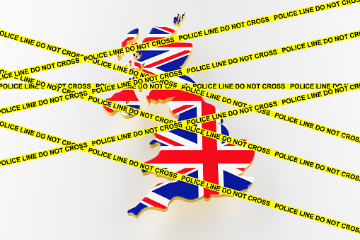 Great Britain crime concept, police investigation. 3D map of Great Britain. Map of Great Britain land border with flag. 3d rendering