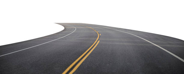 estrada de asfalto sinuoso com símbolo amarelo - concrete curve highway symbol - fotografias e filmes do acervo