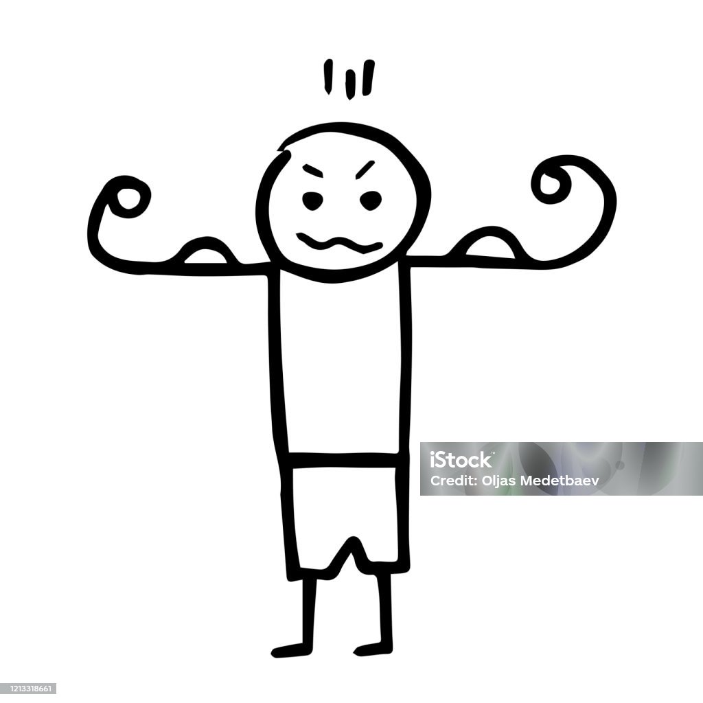 Strong Funny Stick Figure Showing His Muscles Stock Illustration - Download  Image Now - Active Lifestyle, Adult, Authority - iStock
