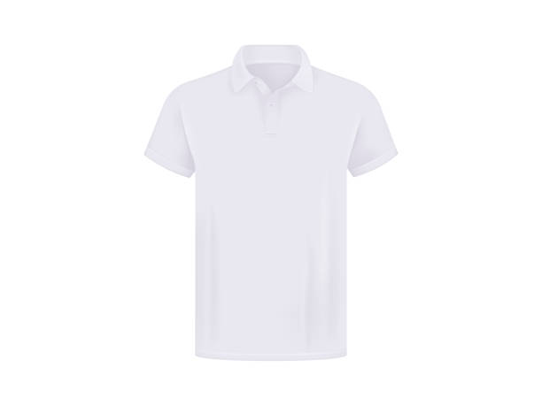 白い白いポロシャツ。現実的なモックアップ - ポロシャツ点のイラスト素材／クリップアート素材／マンガ素材／アイコン素材