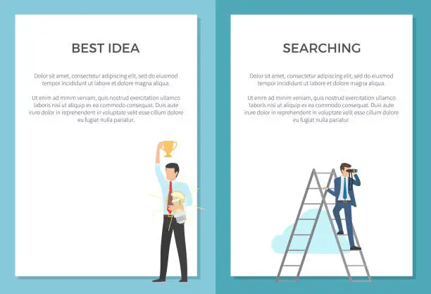 Vector illustration of Searching for Best Idea Set of Posters with Text