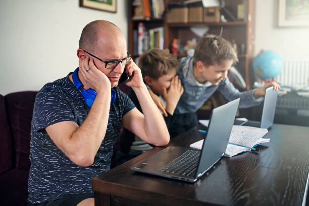 Father trying to work from home