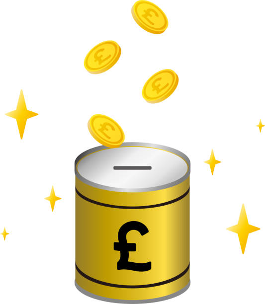 ilustrações, clipart, desenhos animados e ícones de ilustração vetorial isolada do cofrinho libra - piggy bank gold british currency pound symbol