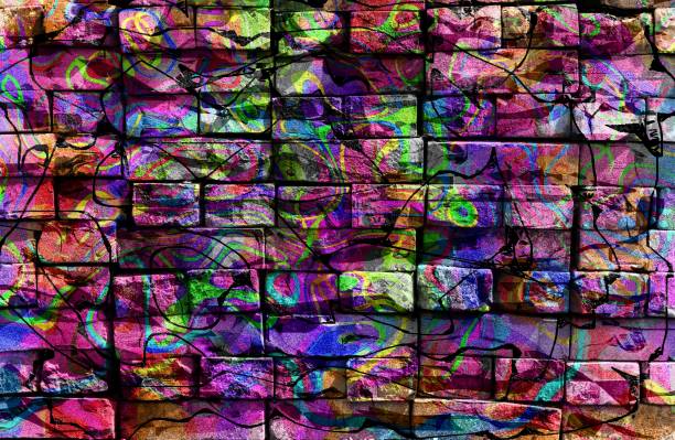 istock Colorful surreal world. Virtual graffiti. Abstract image, drawn on a photo of a brick wall. 1213326868