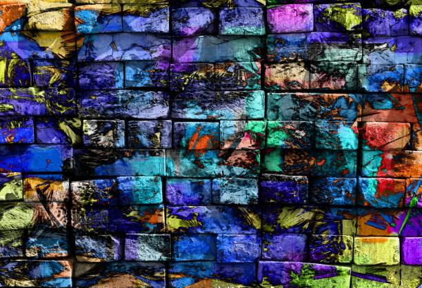 istock Colorful surreal world. Virtual graffiti. Abstract image, drawn on a photo of a brick wall. 1213326875