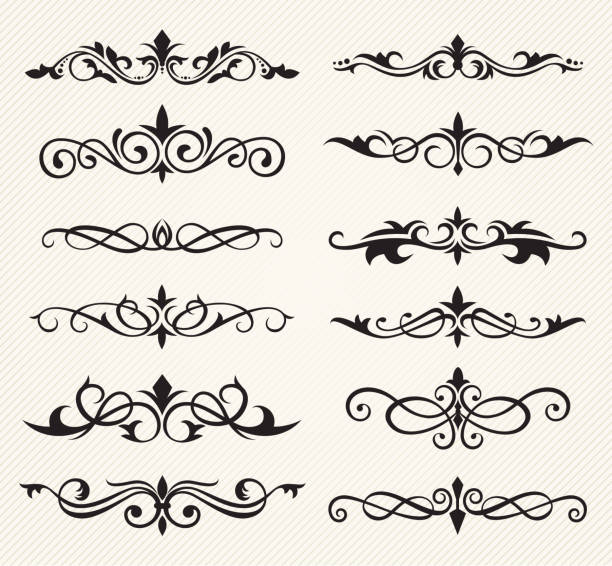 декоративные декоративные элементы - flourishes scroll scroll shape retro revival stock illustrations