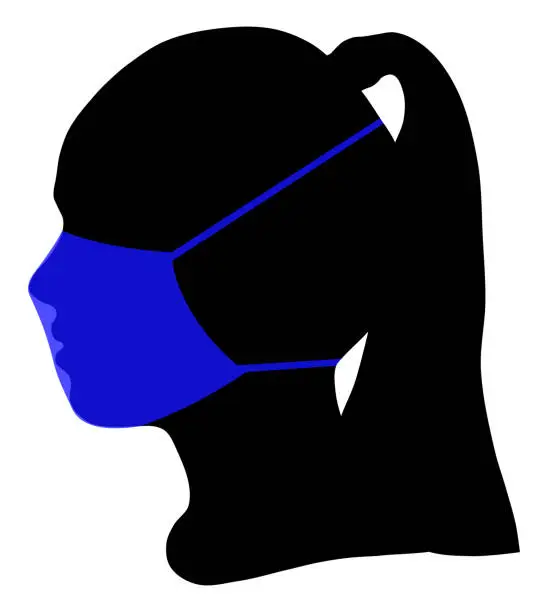 Vector illustration of Silhouette of human head and protective medical mask