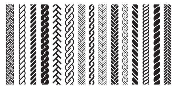 플래트 및 브레이드 패턴 아이콘, 라인 아트 디자인 - braids stock illustrations