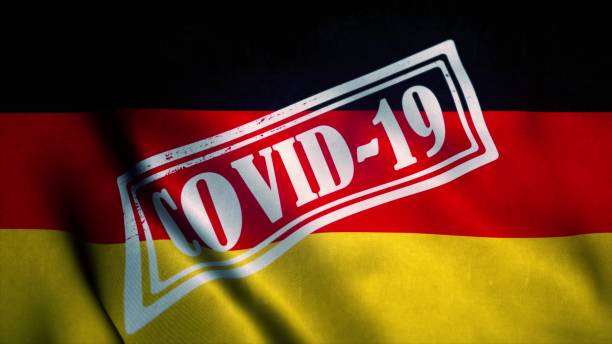 covid-19 znaczek na flagi narodowej niemiec. koncepcja coronavirus. ilustracja 3d - cold stamping zdjęcia i obrazy z banku zdjęć