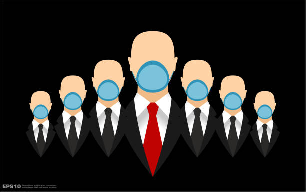 Businessmen Teamwork in Black Suits with Necktie Wearing Face Masks Businessmen Teamwork in Black Suits with Necktie Wearing Face Masks mob boss stock illustrations