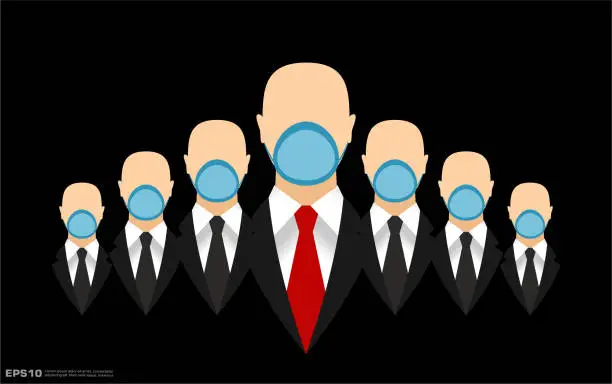 Vector illustration of Businessmen Teamwork in Black Suits with Necktie Wearing Face Masks