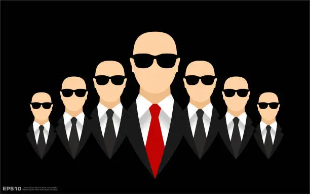 Vector illustration of Businessmen Teamwork in Black Suits with Necktie Wearing Sunslasses