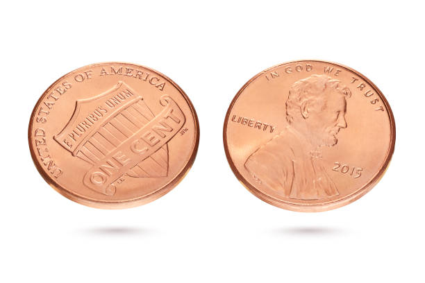 Both sides of one US cent or penny isolated on white