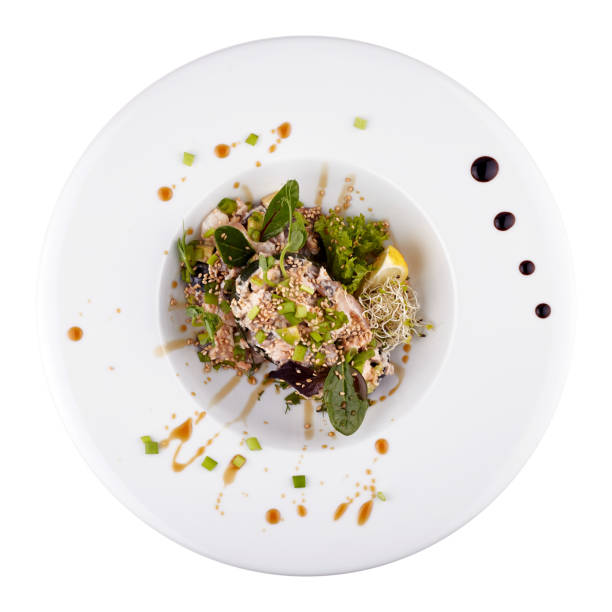 istock Fujiyama salad on a white plate Isolated on a white background. Serving in a restaurant. 1213340187