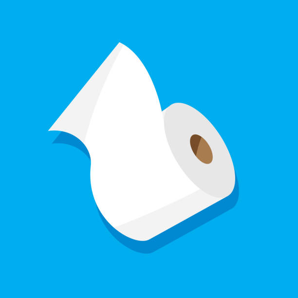 Toilet Paper Icon Flat Vector illustration of a roll of toilet paper against a blue background in flat style. toilet paper stock illustrations