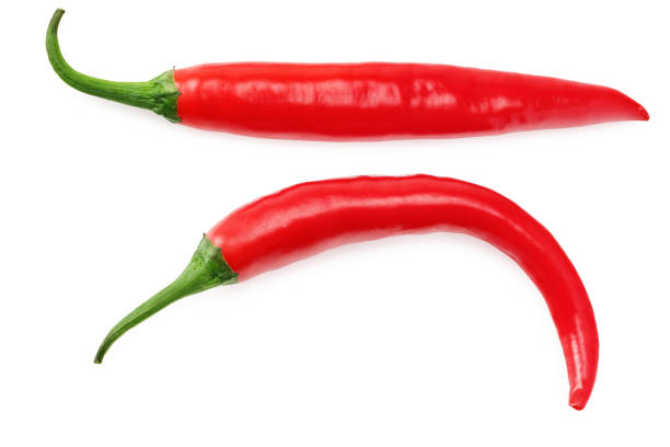 istock red hot chili peppers isolated on white background. top view 1213343700