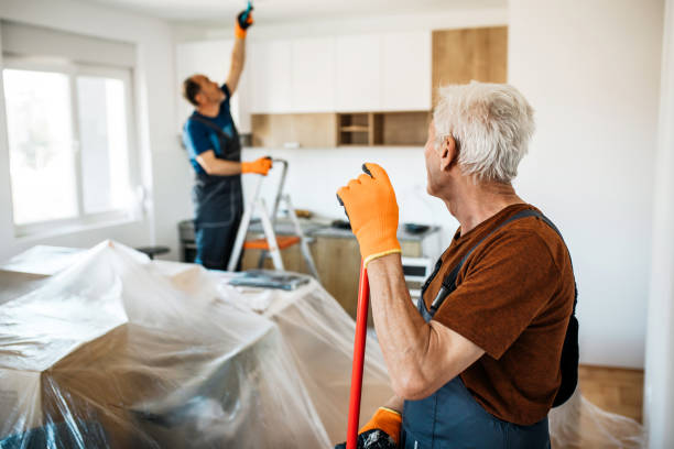 istock Senior painter holding a paint roller, painting interior walls 1213346098