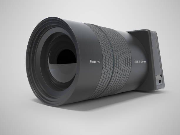 istock Home camera zoom 3D rendering on gray background with shadow 1213346994