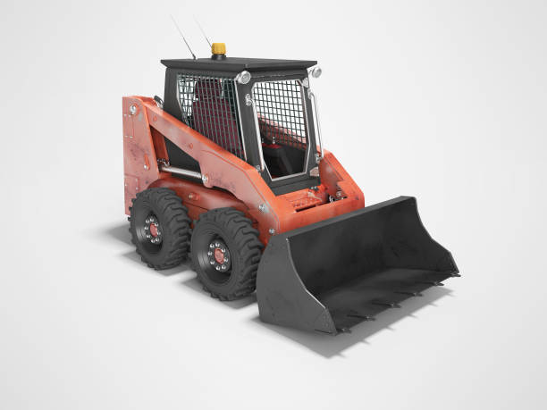 istock Red diesel loader with front bucket perspective view 3d render on gray background with shadow 1213350785