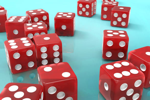 istock 3D red dices on blue background stock photo 1213354805