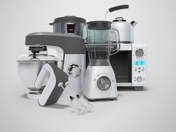 istock 3D rendering home appliances group mixer blender food processor multicooker on gray background with shadow 1213359710