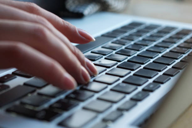 istock The women works on notebook. Remote office. Quarantine. 1213363525