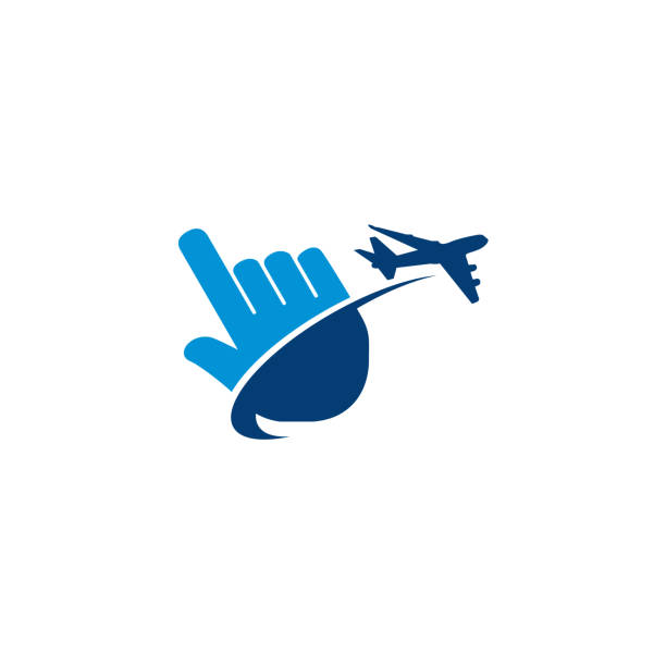ilustrações de stock, clip art, desenhos animados e ícones de online travel logo designs concept vector, cursor and plane logo designs template - tap airplane