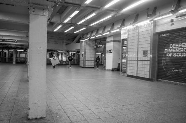 Manhattan, New York, USA - March 2024. Subway car in a station at Bowling Green, New York City, USA.