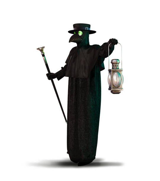 Medieval Plague Doctor Schnabel Historic costume of black death plague doctor Schnabel, isolated on white background, 3d render epidemic stock pictures, royalty-free photos & images