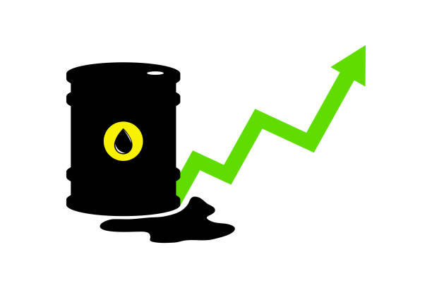 illustrations, cliparts, dessins animés et icônes de signe vectoriel de l’huile. statistiques up. pétrole noir de symbole isolement sur le fond blanc. silhouette de baril et liguid tache. industrie de l’exploration, illustration. - liguid