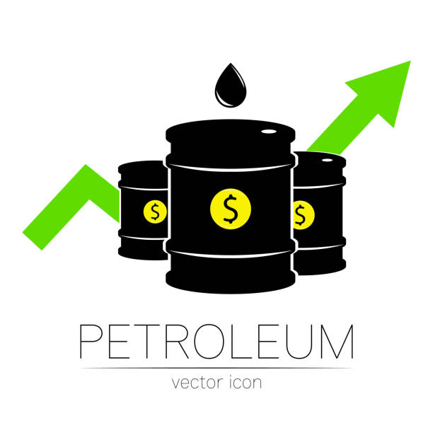 illustrations, cliparts, dessins animés et icônes de signe vectoriel de l’huile. statistiques up. pétrole noir de symbole isolement sur le fond blanc. silhouette de baril et liguid tache. industrie de l’exploration, illustration. - liguid