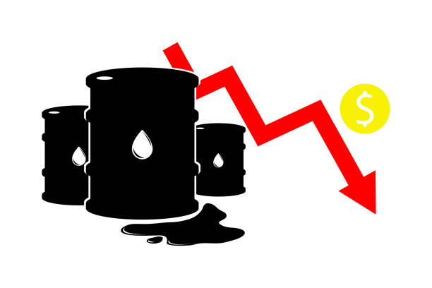 illustrations, cliparts, dessins animés et icônes de signe vectoriel de l’huile. statistiques dollar vers le bas, crise financière mondiale. pétrole noir de symbole isolement sur le fond blanc. silhouette de baril et liguid tache. industrie de l’exploration, illustration. - liguid