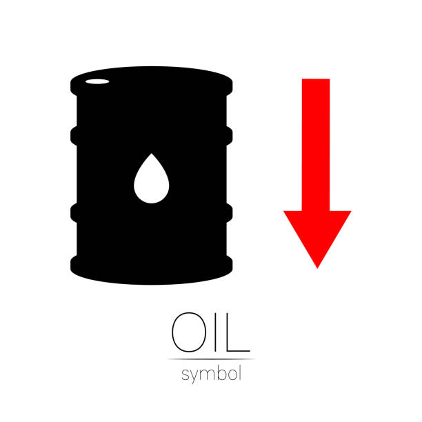 ilustrações, clipart, desenhos animados e ícones de sinal vetorial de óleo. estatísticas em baixa, crise financeira global. símbolo negro de petróleo isolado no fundo branco. silhueta do barril e liguid mancha. indústria de exploração, ilustração. - liguid