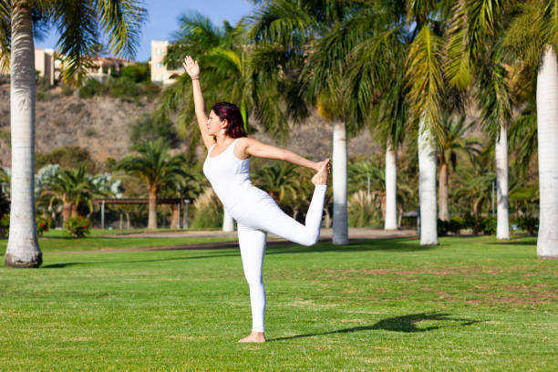 公園のナトラジャサナの若い女性 - shiva posture ストックフォトと画像